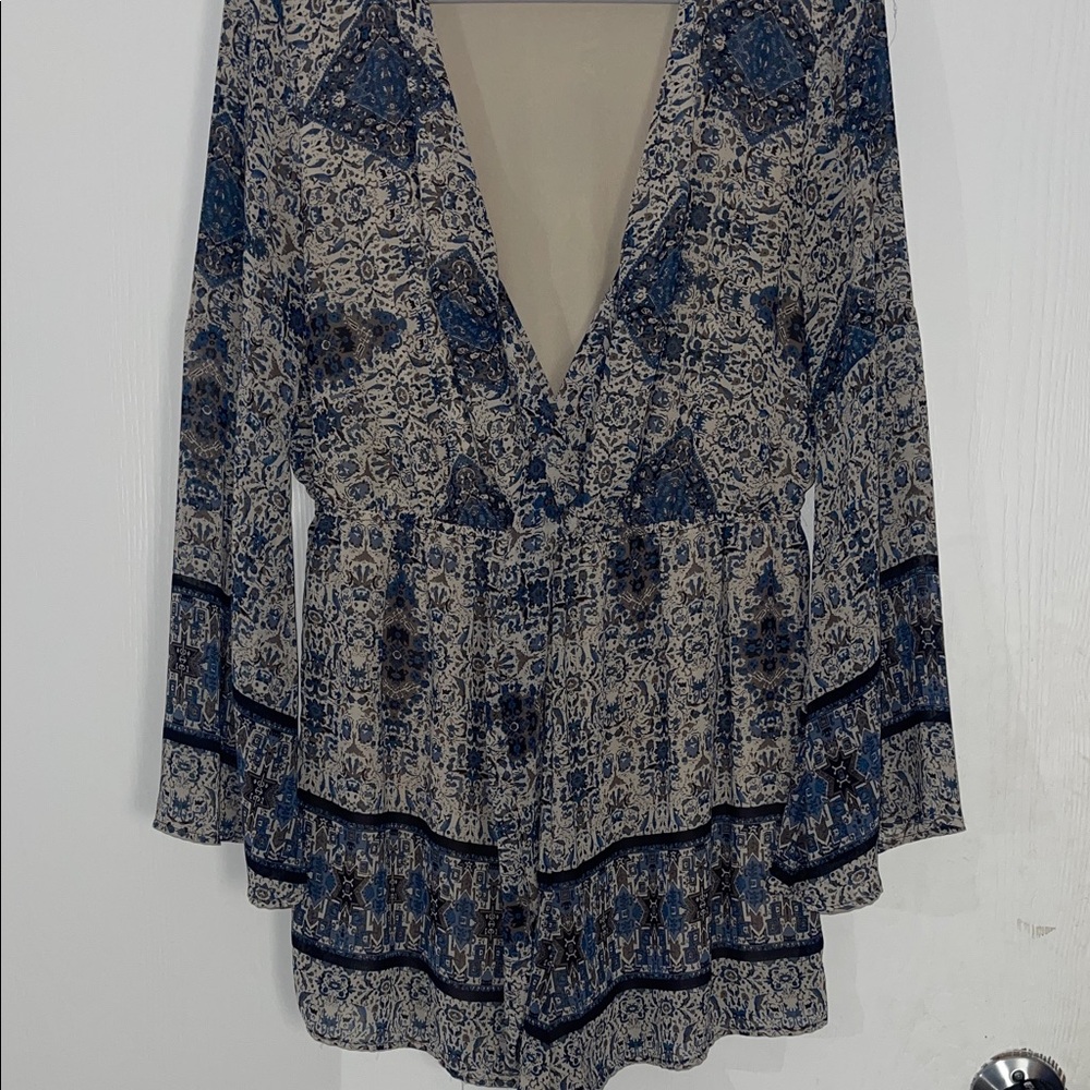 Blue and Cream Patterned Women's Romper